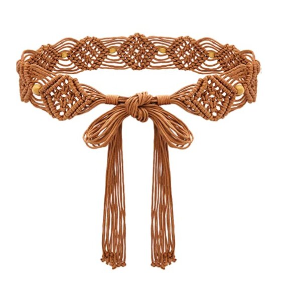 Boho Braided Waist Belt Woven Wax Rope Adjustable Hand-Knot Beads Women\'s Amazon.com: Bohend Boho Braided Belts Women Tie Colorful  main image 3